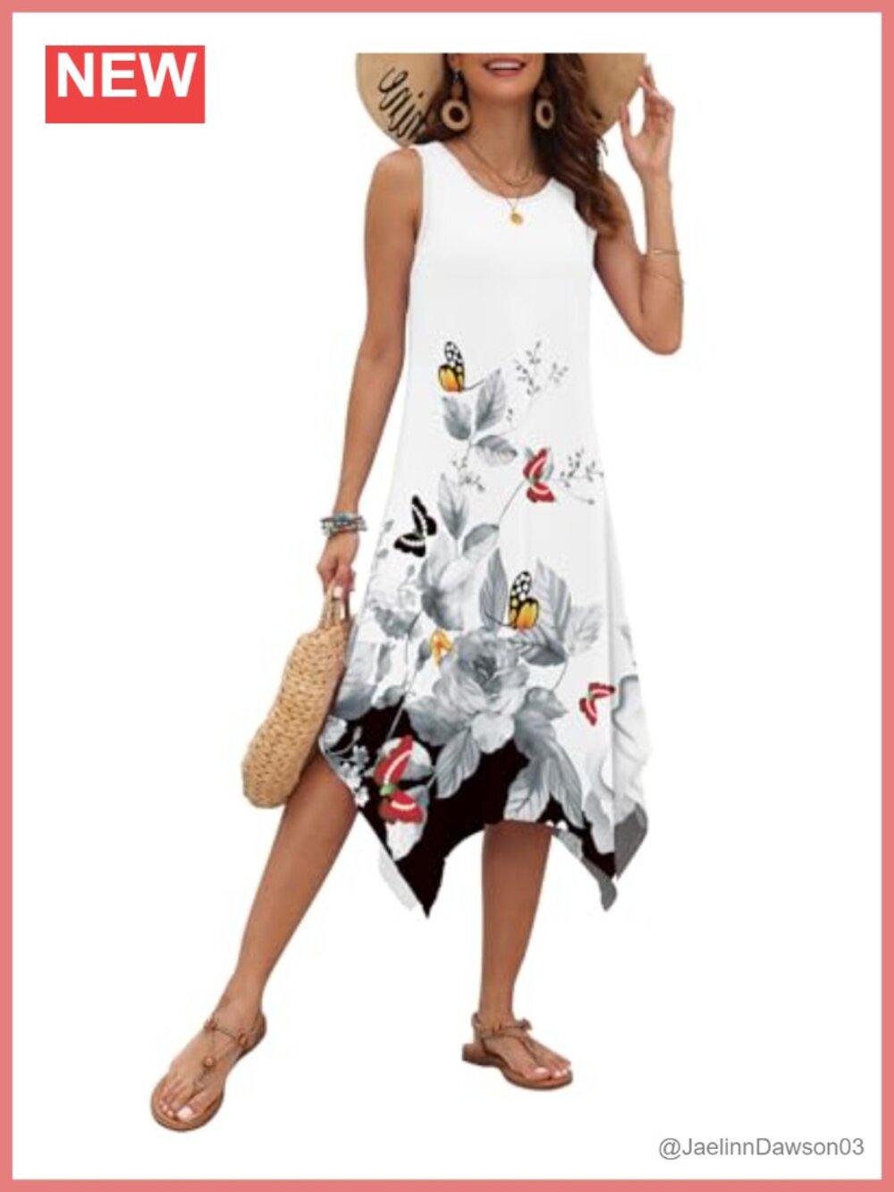 Women's Sleeveless Midi Dress with Pockets Asymmetrical Hem Summer Casual
